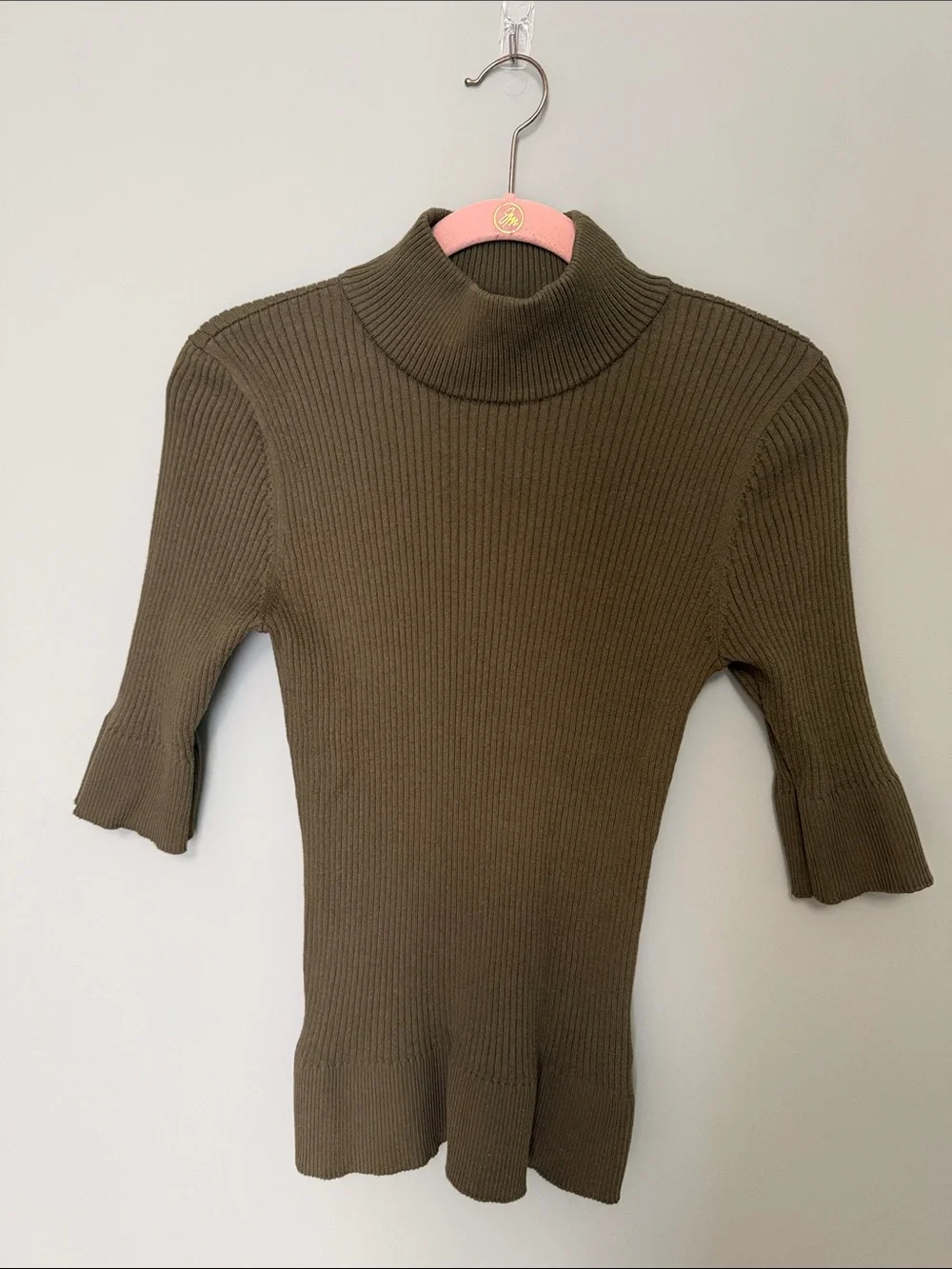 DKNY Olive Ribbed Stretch Turtleneck Sweater Top